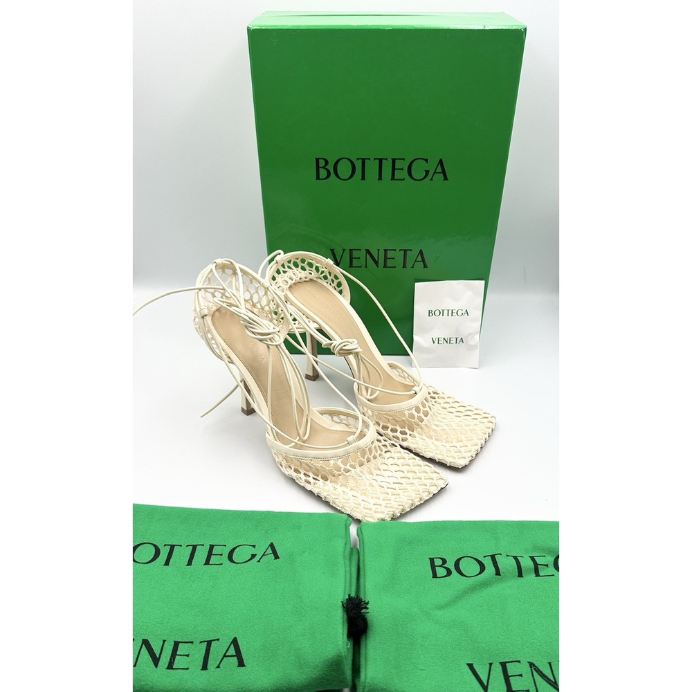 Bottega Veneta Cream‎ Leather and Mesh Stretch Ankle Strap Sandals Size 42/10 US